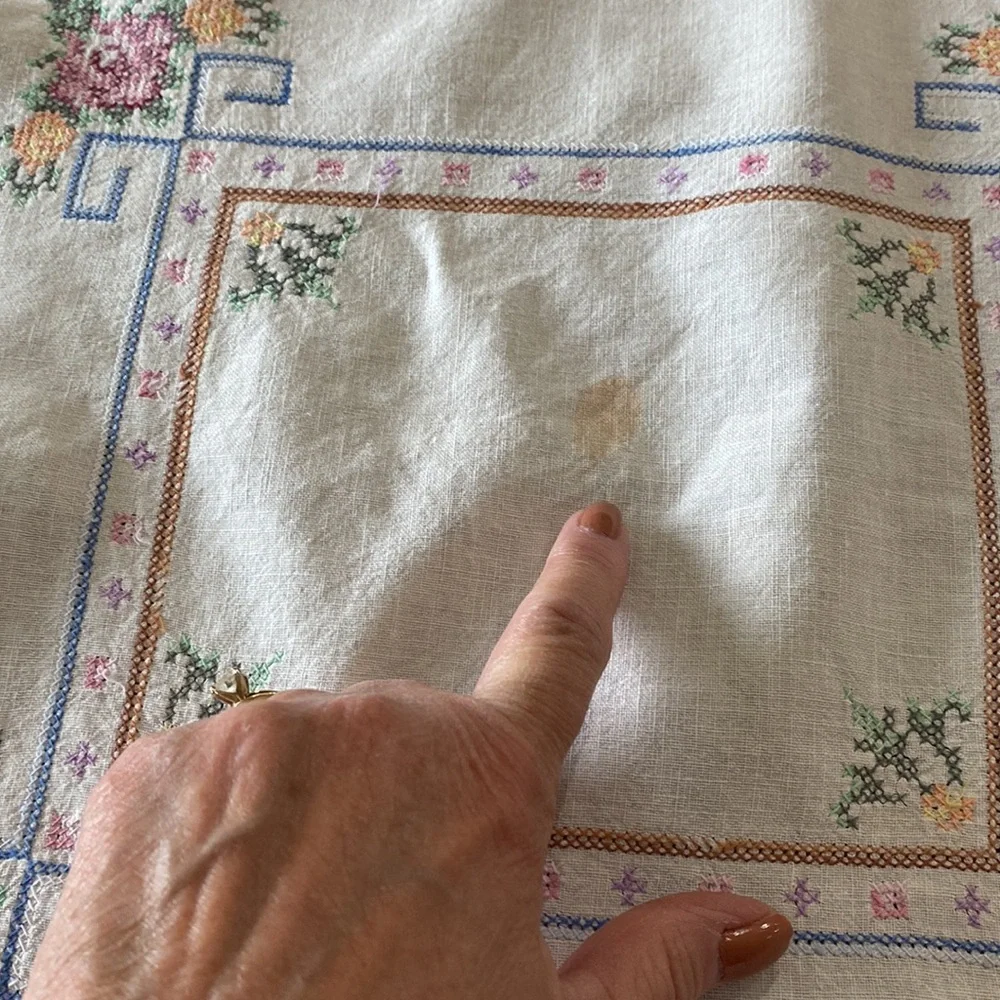 Vintage 1920’s-1940’s Embroidered White Floral Tablecloth - Home Dining!